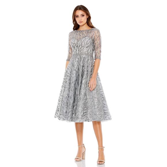 Mac Duggal 20252 High Neck Elbow Sleeve Embellished A Line Dress 4 NEW $598 - Picture 11 of 11